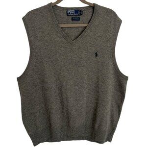 Polo Ralph Lauren Mens Merino Wool Sweater Vest XXL Grey V-Neck Vtg 90s Preppy